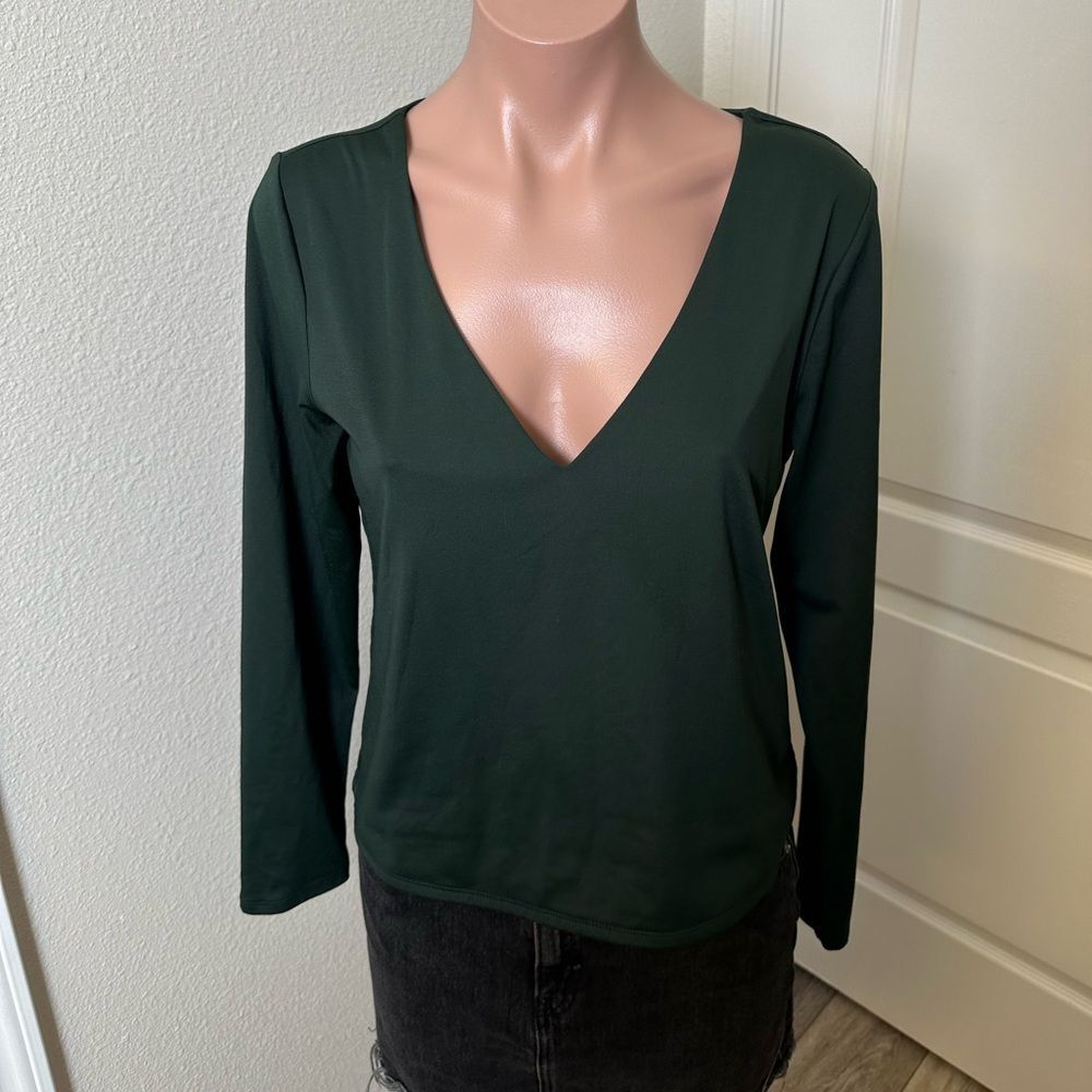 Old Navy Deep Green V-Neck Long Sleeve Top Sz L